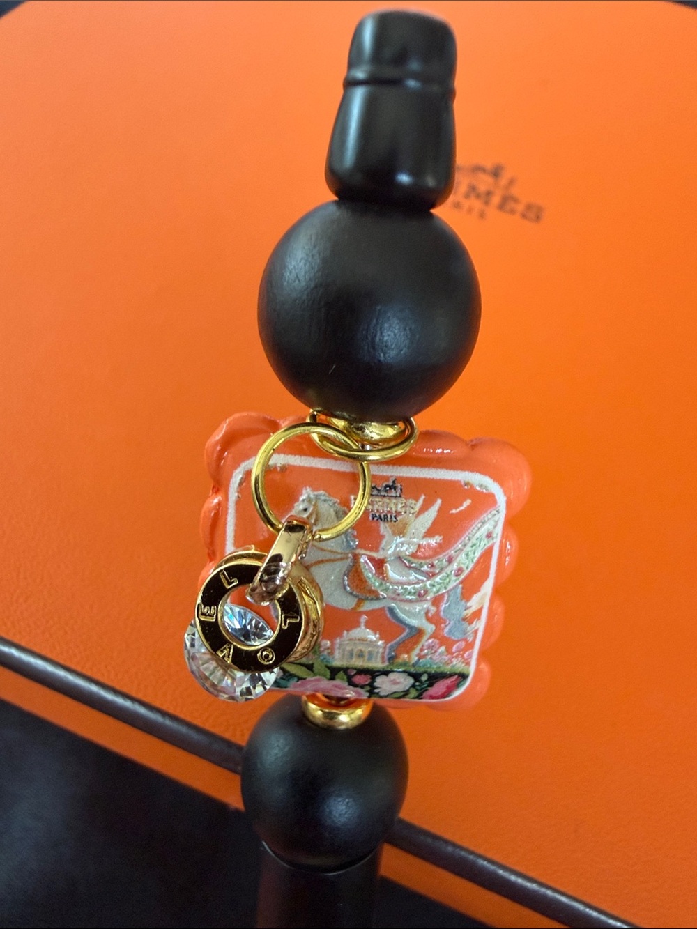 Handcrafted Black and Orange Decorative Charm Pen